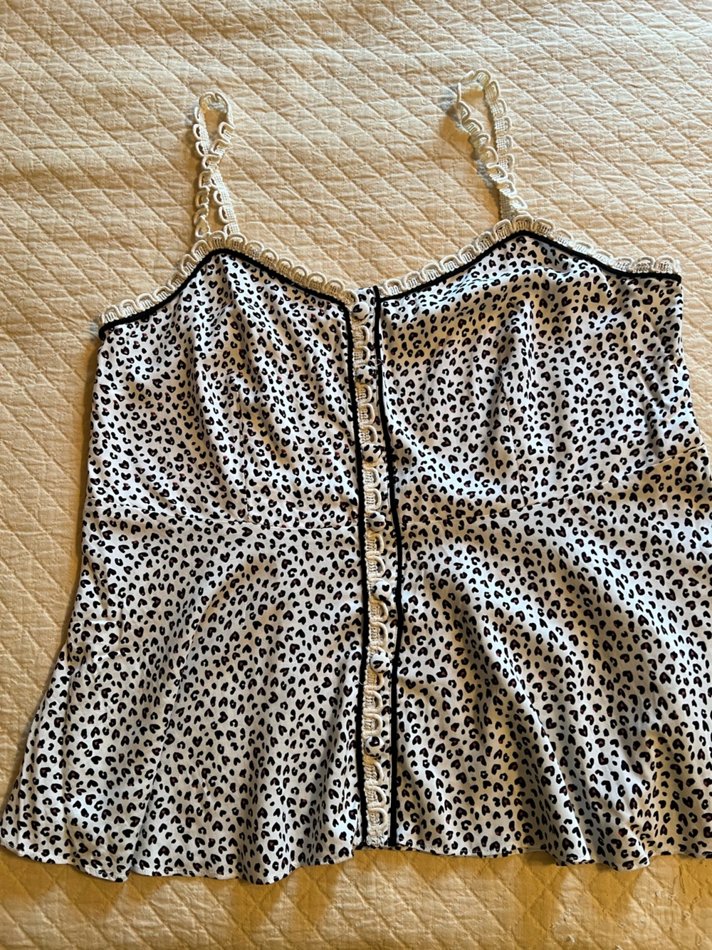 Kori White and Black Leopard-Print Satin Cami